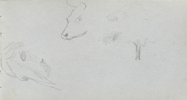 Sketchbook, page 53: Animal Studies and Tree Study. Ernest Meissonier (French, 1815-1891).