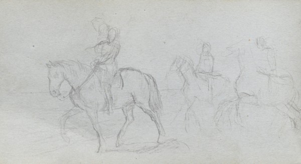 Sketchbook, page 91: Figures on Horseback. Ernest Meissonier (French, 1815-1891). Graphite;