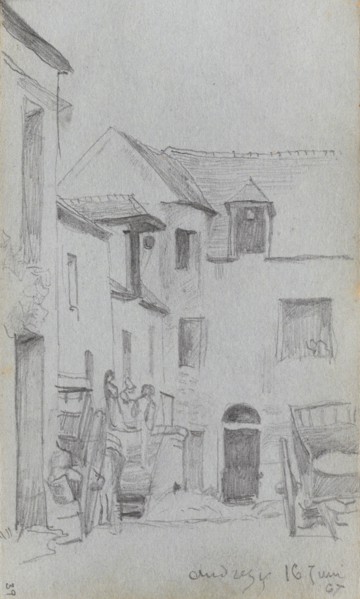 Sketchbook, page 39: Street Scene. Ernest Meissonier (French, 1815-1891). Graphite