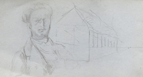 Sketchbook, page 99: Study of Figure, Building. Ernest Meissonier (French, 1815-1891). Graphite