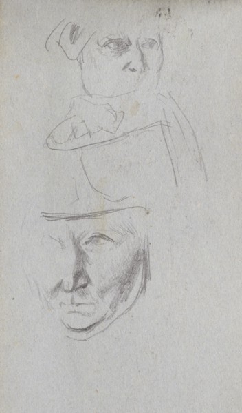 Sketchbook, page 47: Studies of Three Faces. Ernest Meissonier (French, 1815-1891). Graphite