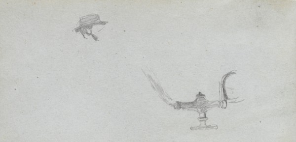 Sketchbook, page 26: Study of a Head and a Lamp. Ernest Meissonier (French, 1815-1891). Graphite;