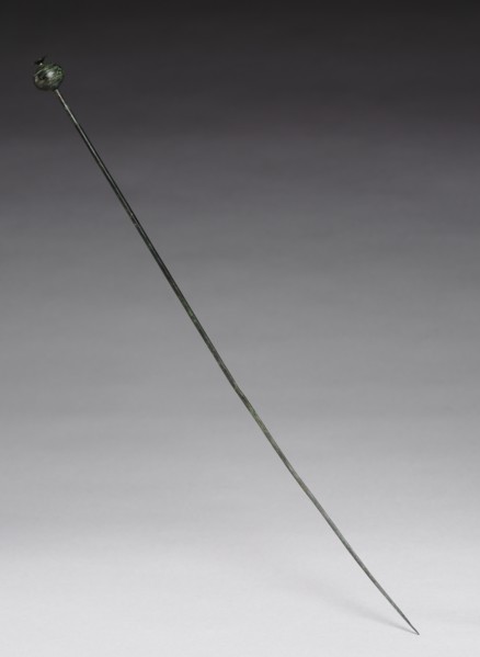Garment Pin, c. 1400 BC. Possibly Hungary, Bronze Age, c. 2500-800 BC. Cast and wrought bronze;
