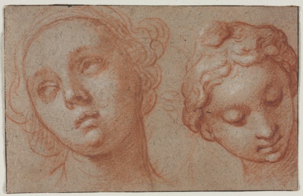 Two Female Heads, first half 17th century. Abraham Bloemaert (Dutch, 1564-1651). Red chalk