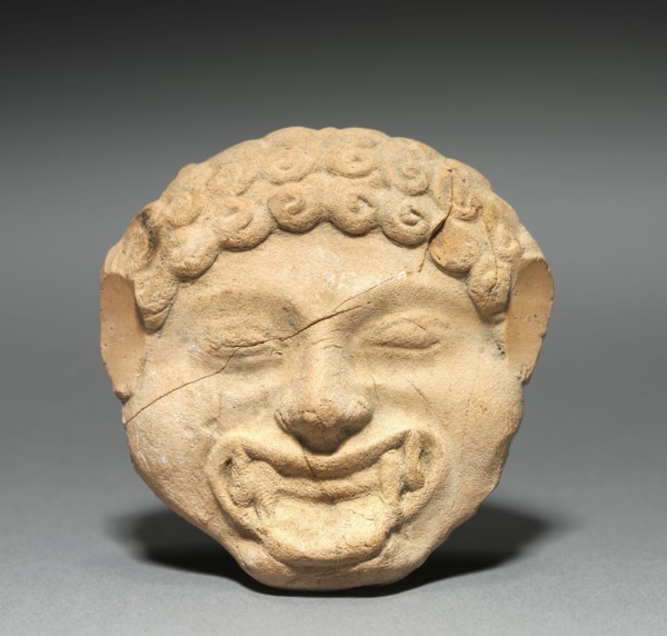 Gorgon Plaque with Incised Figure of a Dancing Satyr, c. 525-475 BC. Greece, South Italy, Taranto,
