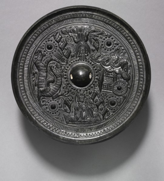 Mirror with Deities, Chariot, and the White Tiger, 100-200. China, Eastern Han dynasty (25-220).
