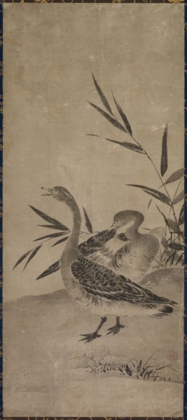Geese, Muromachi period, 1392-1573. Circle of Soami (Japanese, d. 1525). Hanging scroll; ink on