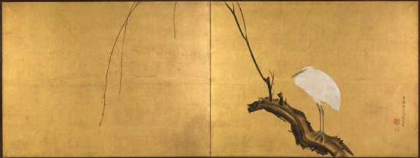 Heron on a Willow Branch, late 1700s. Maruyama Okyo (Japanese, 1733-1795). Two-panel folding
