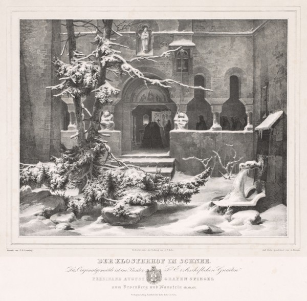 Churchyard with Snow, c. 1835. Andreas Borum (German, 1799-1853), after Carl Friedrich Lessing