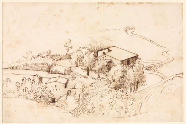 Farm with Trees in a Hilly Landscape (verso), 1567. Gherardo Cibo (Italian, 1512-1600). Pen and