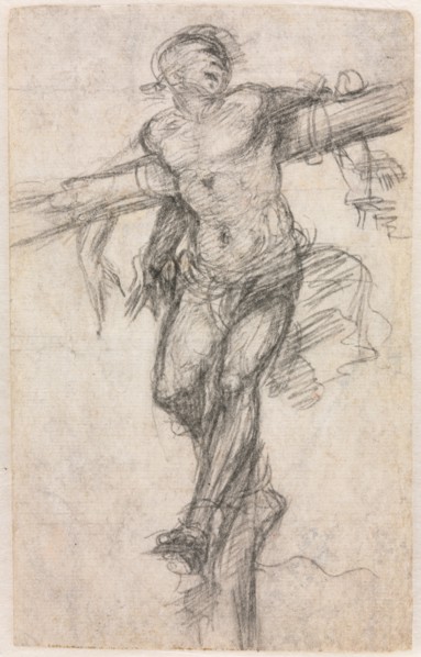 The Unrepentant Thief, c. 1530. Sodoma (Italian, 1477-1549). Black chalk; sheet: 14 x 8.7 cm (5 1/2