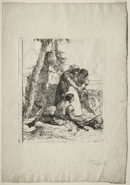 Scherzi di Fantasia: Magician Pointing Out a Burning Head to Two Youths, 1750s. Giovanni Battista