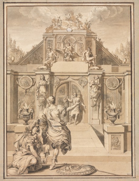Perseus and Minerva before a Temple, first third 18th century?. Jan Goeree (Dutch, 1670-1731). Pen