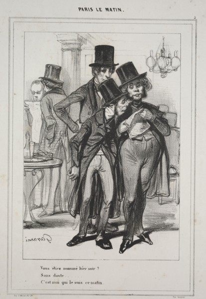 "Vous étiez nommé hier soir?...," from the series Paris Le Matin, 1839. Paul Gavarni (French,