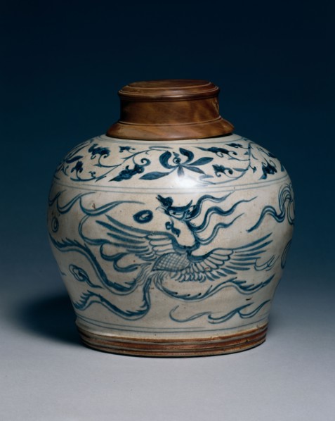 Covered Jar, 1500s-1600s. Vietnam, 16th-17th century. Stoneware with blue and white decoration;