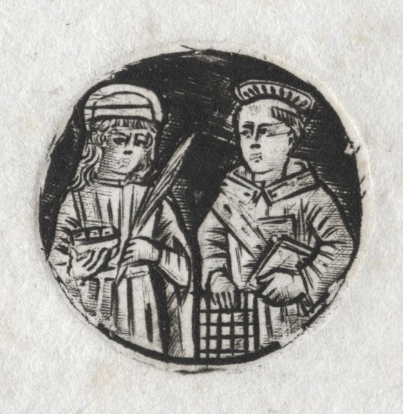 St. Lawrence and St. Lucy, c. 1487. Italy, 19th century. Round niello engraving; sheet: 3.6 x 3.5