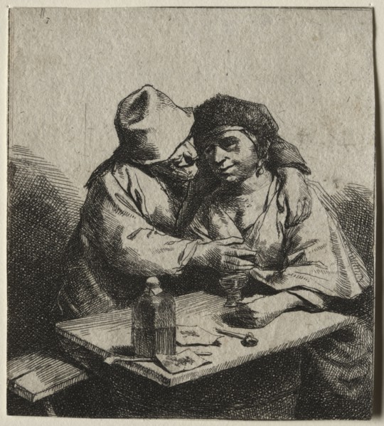 The Amorous Couple. Cornelis Pietersz Bega (Dutch, 1631/32-1664). Etching; sheet: 7.9 x 7.1 cm (3