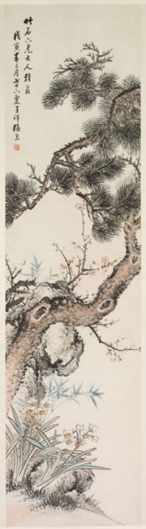 Three Purities, 1800s. Zhang Xiong (Chinese, 1803-1886). Hanging scroll, ink and color on paper;