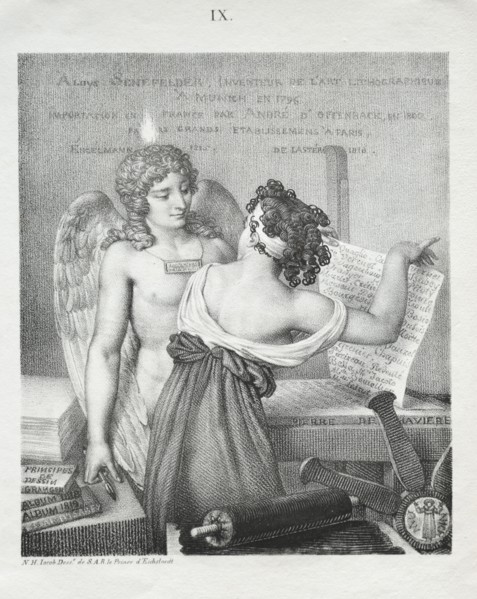 The Genius of Lithography, 1819. Nicolas Henri Jacob (French, 1782-1871). Crayon lithograph with