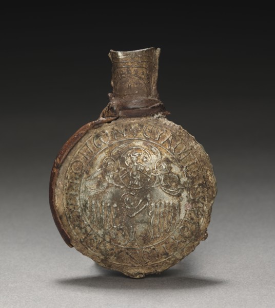 Pilgrim's Ampulla with Scenes of the Crucifixion (front) and the Ascension (back), c. 600.