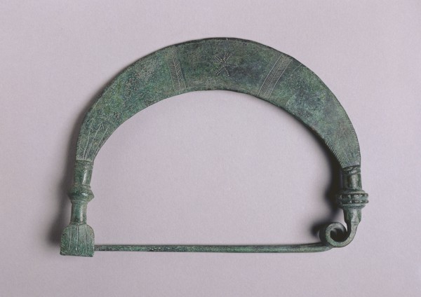 Fibula with Solar Design, c. 700-675 BC. Greece, Boeotian, 7th Century BC. Bronze; overall: 15.4 x