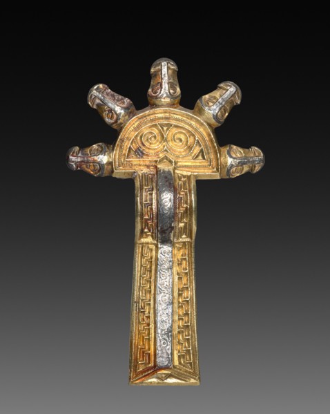 Fibulae, 500s-600s. Alemannic, Migration Period, 6th-7th century. Cast silver, parcel-gilt, with