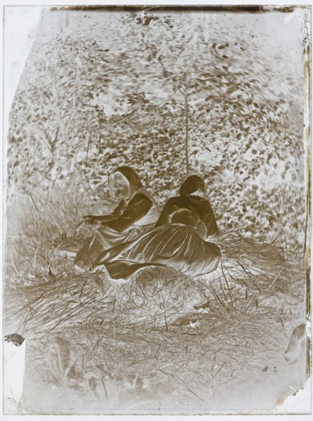 Two Peasant Girls Seated, 1870s. Auguste Giraudon's Artist (French). Glass negative; overall: 17.9