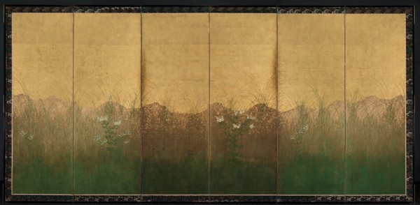 Autumn Evening with Full Moon on Musashino Plain, early 1600s. Japan, Edo period (1615-1868). Pair