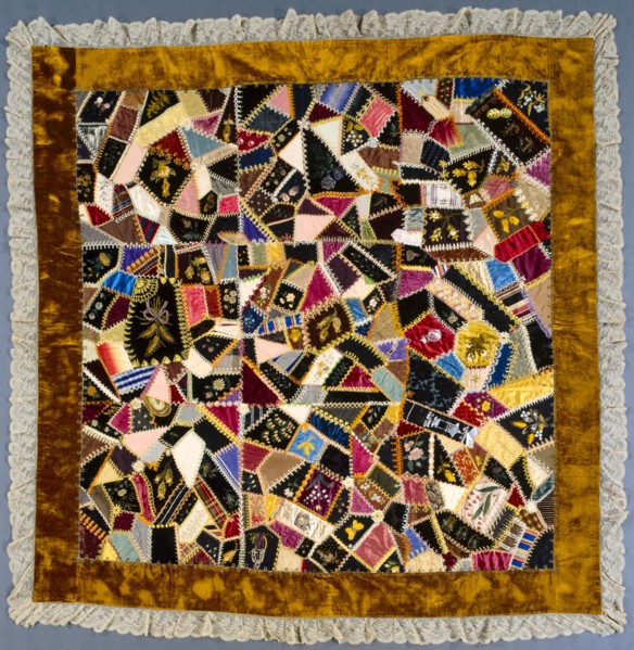 Crazy Quilt, 1887 or later. Louisa Joiner (American). Silk, ribbbons, lace, velvet, embroidered,