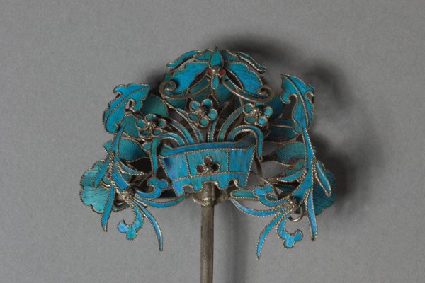 Headdress Ornament, 1800s-1900s. China, Qing dynasty (1644-1911). Gilt copper-silver alloy