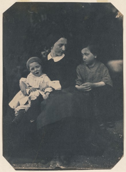 Mother with Two Children, c. 1855. Jean-Baptist Frénet (French, 1814-1889). Salted paper print from