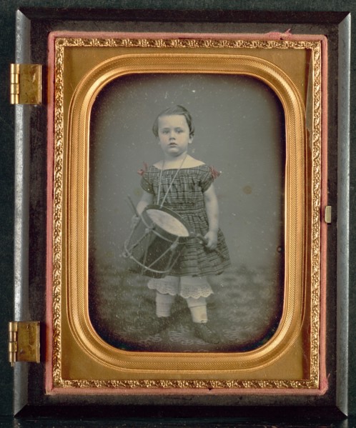 Child with Drum, 1850s. Unidentified Photographer. Daguerreotype, quarter-plate; image: 8.3 x 7 cm