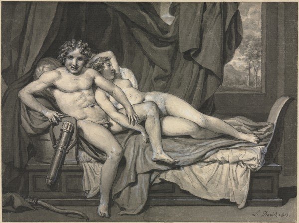Cupid and Psyche, 1813. Jacques-Louis David (French, 1748-1825). Gray wash and pen and black ink
