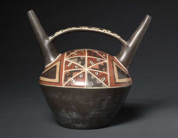 Double-Spouted Vessel, 500-900. Peru, Wari style, 6th-10th century. Ceramic, slip; diameter: 21.7 x
