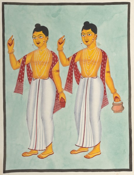 Gaur and Nitai, 1800s. India, Calcutta, Kalighat painting, 19th century. Black ink, color paint,