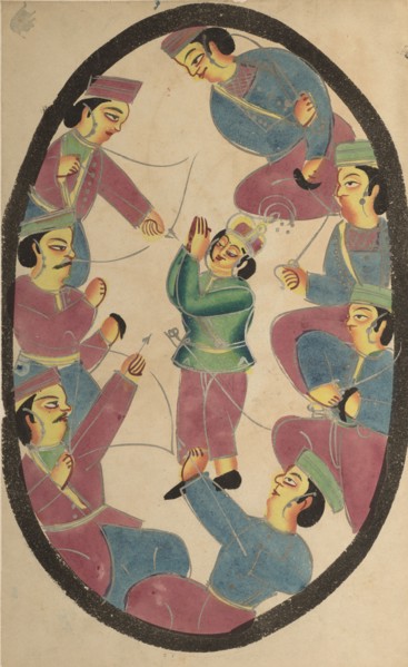Seven Heroes or Warriors Killing Abhimanya, Son of Arjuna, 1800s. India, Calcutta, Kalighat