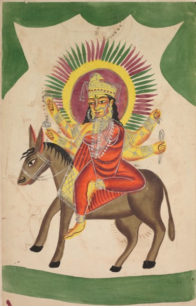 Sheetaladevi: The Smallpox Goddess, 1800s. India, Calcutta, Kalighat painting, 19th century. Black