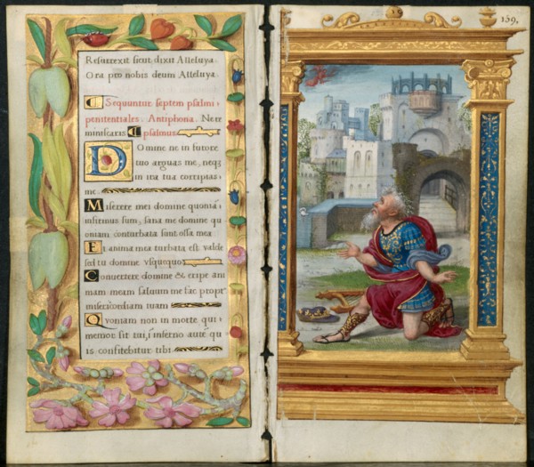 Adjoining Leaves from a Book of Hours: Penitential Psalms and King David in Prayer (2 of 3 Excised