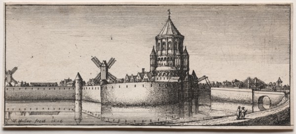 Moated Town Gate, 1676. Wenceslaus Hollar (Bohemian, 1607-1677). Etching; sheet: 5.8 x 13.5 cm (2