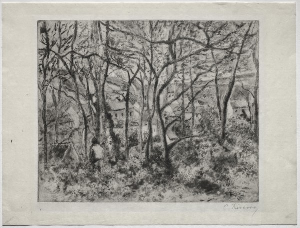 Wooded Landscape at L'Hermitage, Pontoise, 1879. Camille Pissarro (French, 1830-1903). Softground,