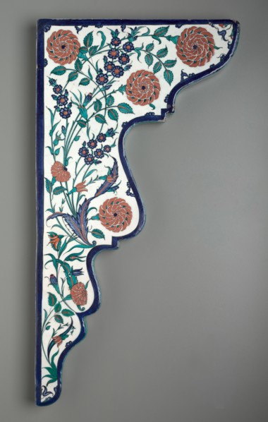 Tile Spandrel with Floral Sprays, c. 1570-1575. Turkey, Iznik, Ottoman Period, 16th century.