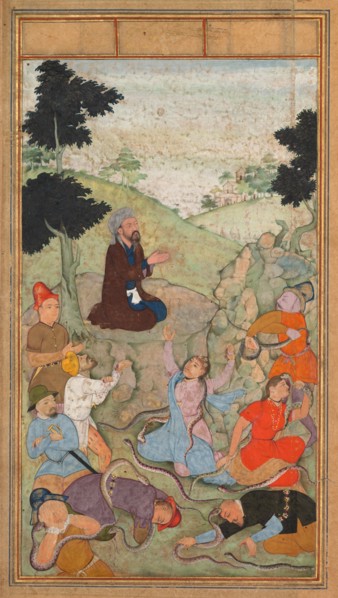 Moses praying to end the serpents’ attack on the Israelites, from a Mir’at al-quds (Mirror of