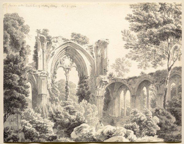 Inside the East End of Nettley Abbey, 1794. Michel Angelo Rooker (British, 1746-1801). Gray wash