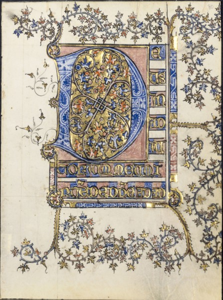 Leaf from a Book of Hours: Initial D, c. 1400. France, probably Soissons, 15th century. Ink,