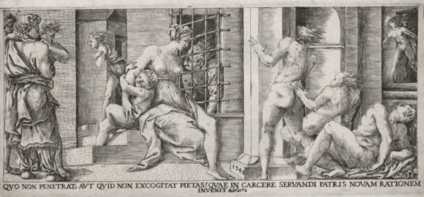 After a Relief in Fountainbleau Palace, Gallery of Francis I: Roman Charity, 1500s. France, 16th
