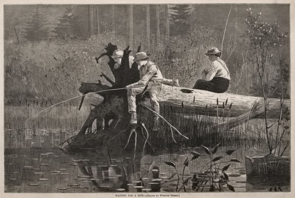 Waiting for a Bite, 1874. Winslow Homer (American, 1836-1910). Wood engraving; sheet: 27.2 x 39.8