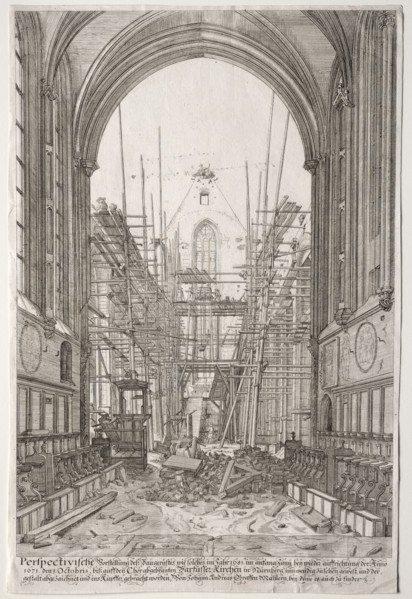 L'Art Ancien Zurich: View in the Church of the Franciscans, Barfüsser-Kirke, 1681. Johan Ulrich