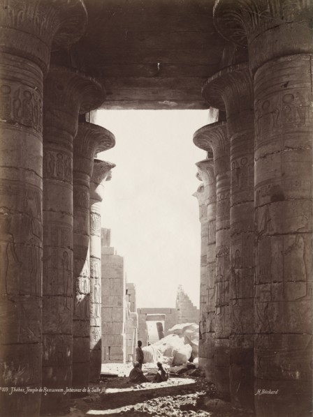 Thebes, Temple of the Ramesseum, Interior of the Hypostyle Hall, 1870s. Henri Béchard (French).