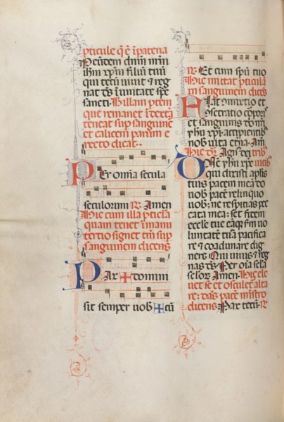 Missale: Fol. 190v: Music for various prayers, 1469. Bartolommeo Caporali (Italian, c. 1420-1503),