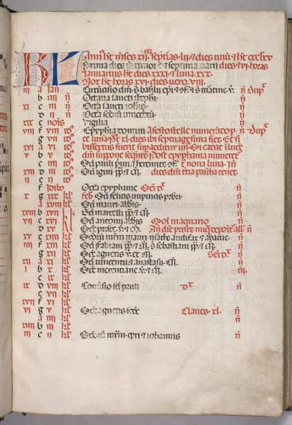 Missale: Fol. 3r: January Calendar Page, 1469. Bartolommeo Caporali (Italian, c. 1420-1503),